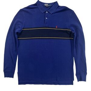 Vintage Polo Ralph Lauren Long Sleeve Rugby Stripe 100% Cotton Shirt Men's XL